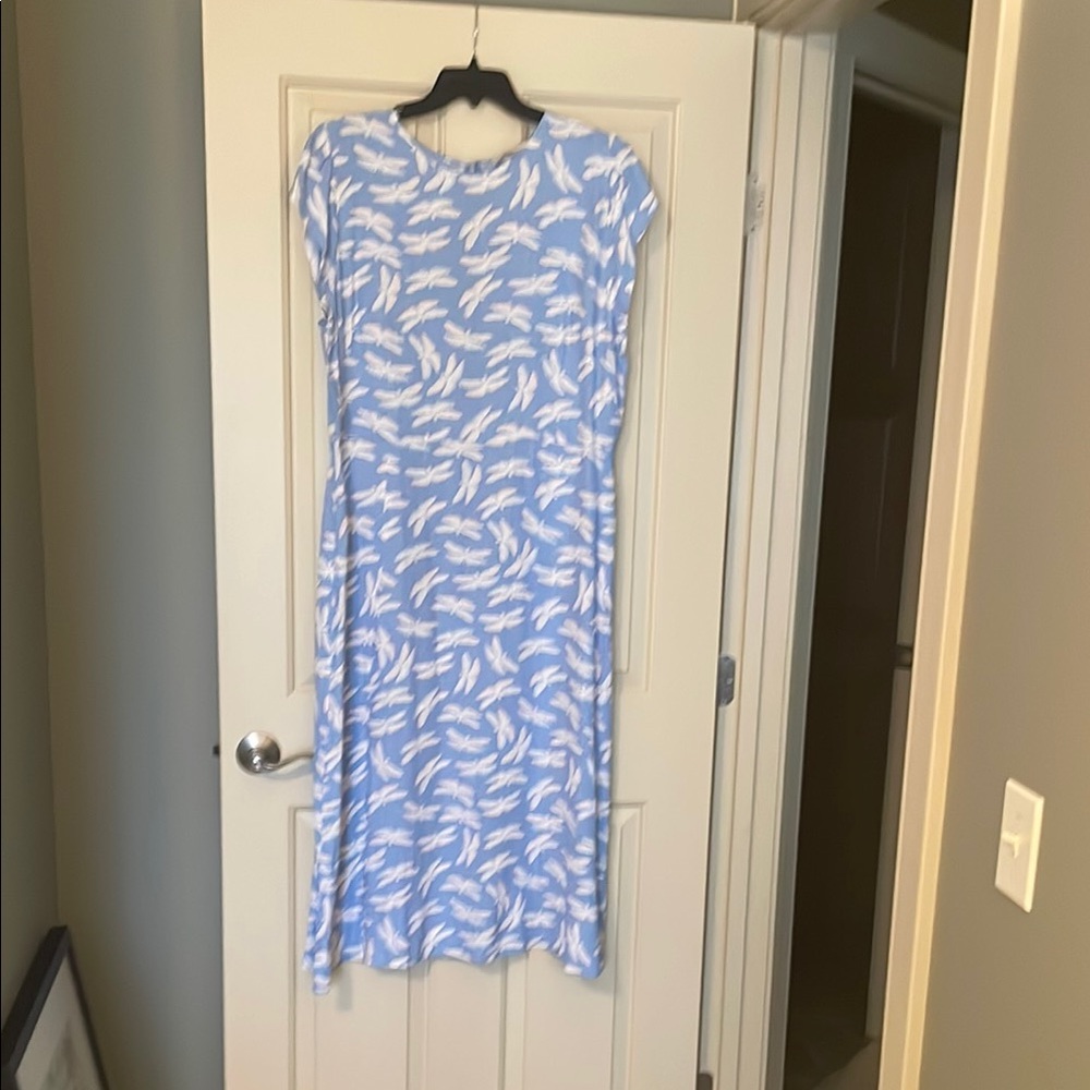 LOFT Blue and White Midi Dress with Timeless Elegance